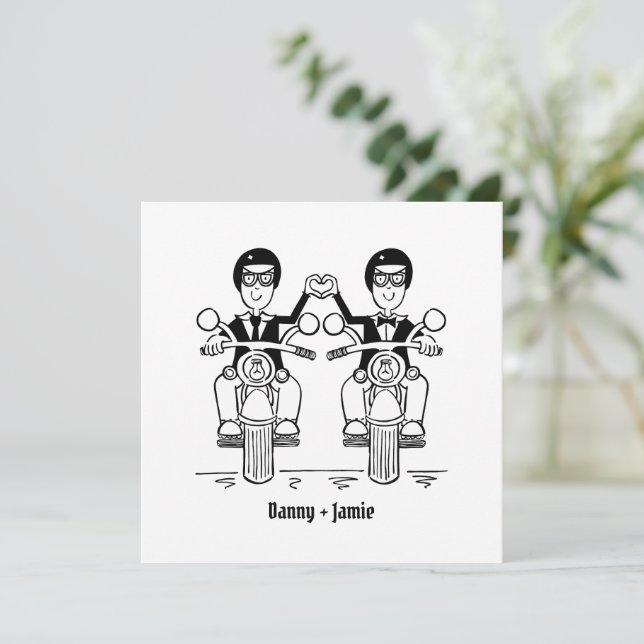 Invitation Mariage personnalisé de deux mariés motards (Debout devant)