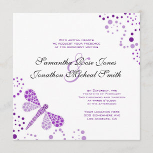 Invitation Mariage personnalisé de libellules blanches pourpr