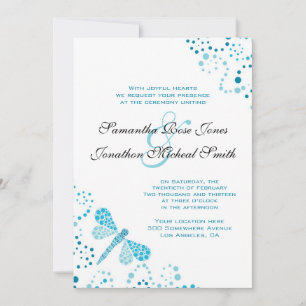 Invitation Mariage personnalisé de libellules bleues et blanc
