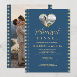 Invitation Mariage personnalisé Gold & Blue Polka Dot