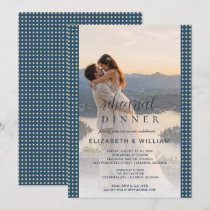 Invitation Mariage personnalisé Gold & Blue Polka Dot