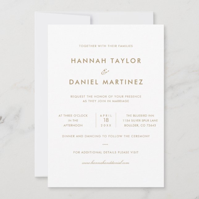 Invitation Mariage personnalisé simple élégant moderne or (Devant)