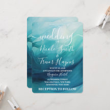 Mariage personnalisé vagues aquarelles bleu sarcel