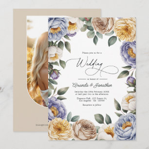 Invitation Mariage Pervenche Atténué, Crème Beurre et Greige