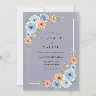 Invitation Mariage Pervenche Chaud Pivoine Pêche