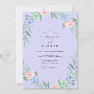 Invitation Mariage Pervenche Feuillage Sauge