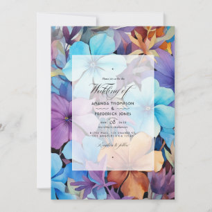 Invitation Mariage Pervenche, Turquoise et Brun Rougeâtre