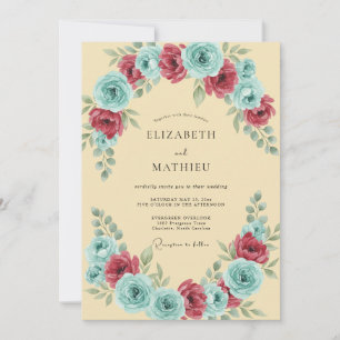 Invitation Mariage Pétale Aqua Cramoisi