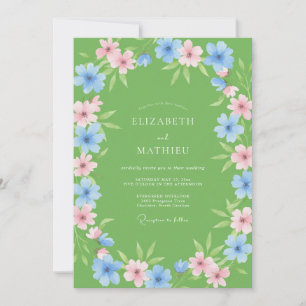 Invitation Mariage pétale de bleuet citron vert