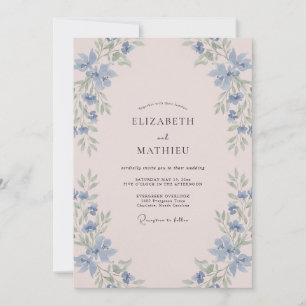 Invitation Mariage Pétale de Blush Doux Bleuet
