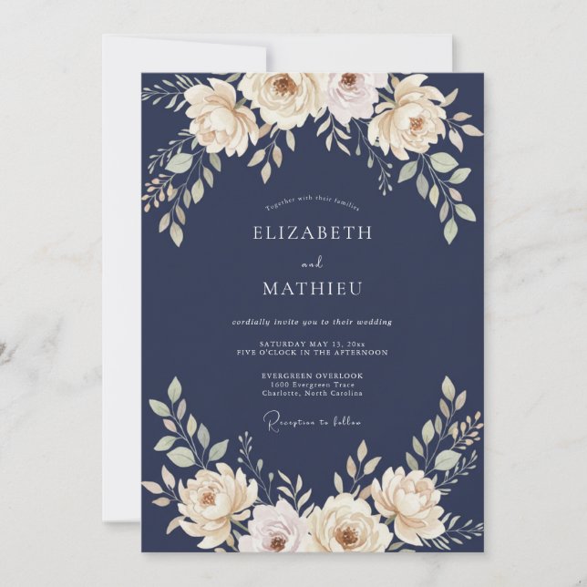 Invitation Mariage pétale de champagne de minuit (Devant)
