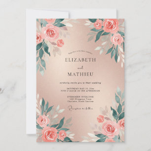 Invitation Mariage pétale de corail Champagne
