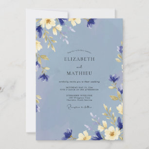 Invitation Mariage Pétale de Crème Douce Pervenche