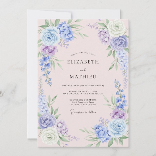 Invitation Mariage Pétale de Pervenche Rosée (Devant)
