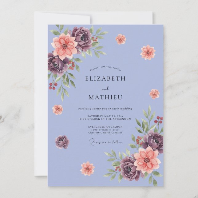 Invitation Mariage Pétale de Prune Pourpre (Devant)