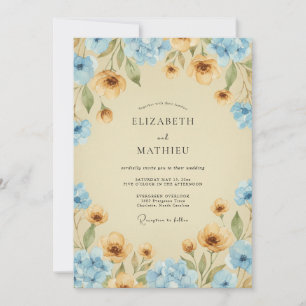 Invitation Mariage Pétale d'Or Azur