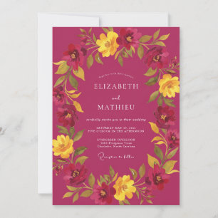 Invitation Mariage Pétale Doré Magenta
