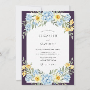 Invitation Mariage Pétale Jaune Azur Aubergine
