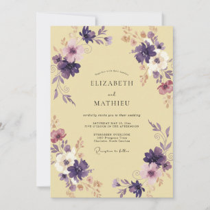 Invitation Mariage Pétale Jaune Pâle Prune