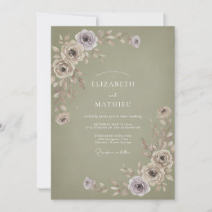 Invitation Mariage Pétale Mauve Poussiéreuse Olive
