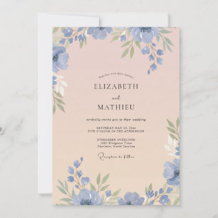 Invitation Mariage Pétale Rose Foncé Pervenche