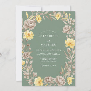 Invitation Mariage Pétale Taupe Moutarde