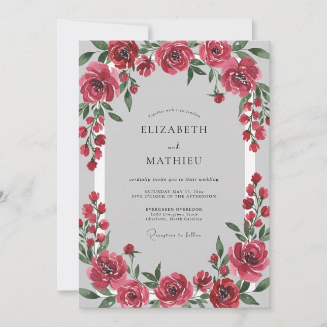 Invitation Mariage Pétales Cramoisis (Devant)