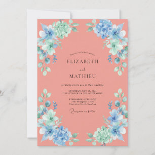 Invitation Mariage Pétales Saumon Azur