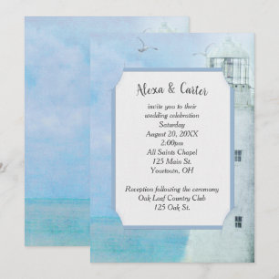 Invitation Mariage phare de l'océan blanc