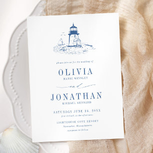 Invitation Mariage Phare Toile Bleue Côtière