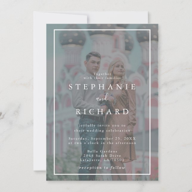 Invitation Mariage photo à cadre blanc géométrique (Devant)