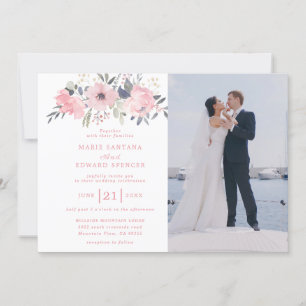 Invitation Mariage photo à fleurs roses et coutume