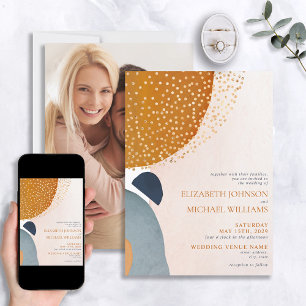 Invitation Mariage photo Abstrait Blush Pink Blue Terracotta