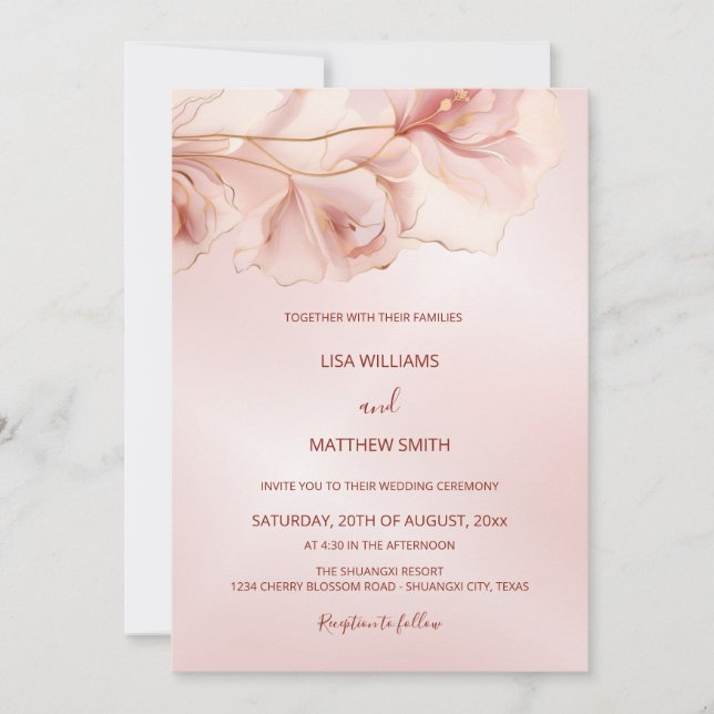 Invitation Mariage photo Abstrait rose vif (Devant)