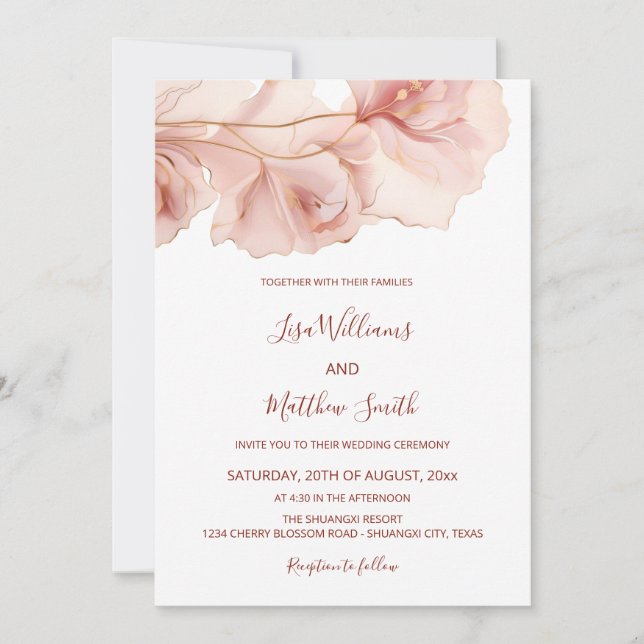 Invitation Mariage photo Abstrait rose vif (Devant)