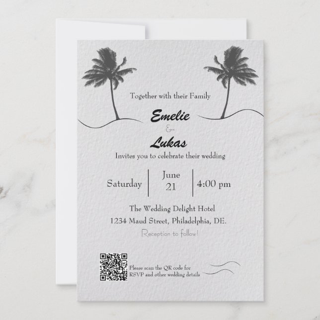 Invitation Mariage photo Arc de palmiers et coquillages (Devant)