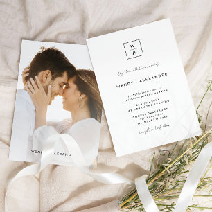Invitation Mariage photo avec blason monogramme en script mod