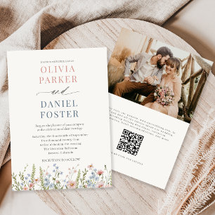 Invitation Mariage photo avec code QR de fleurs sauvages