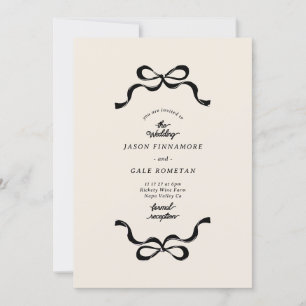 Invitation Mariage photo Black Cream Retro Bows