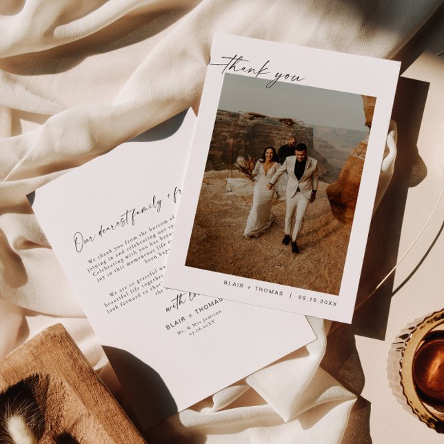 Invitation MARIAGE photo BLAIR Modern Boho Merci Note (Créateur téléchargé)