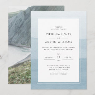 Invitation Mariage photo bleu Dusty