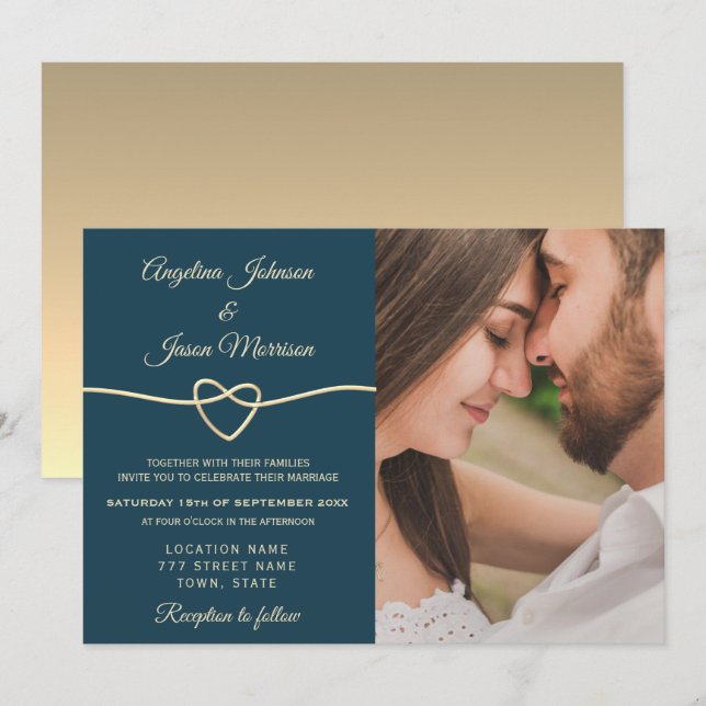 Invitation Mariage photo bleu romantique (Devant / Derrière)