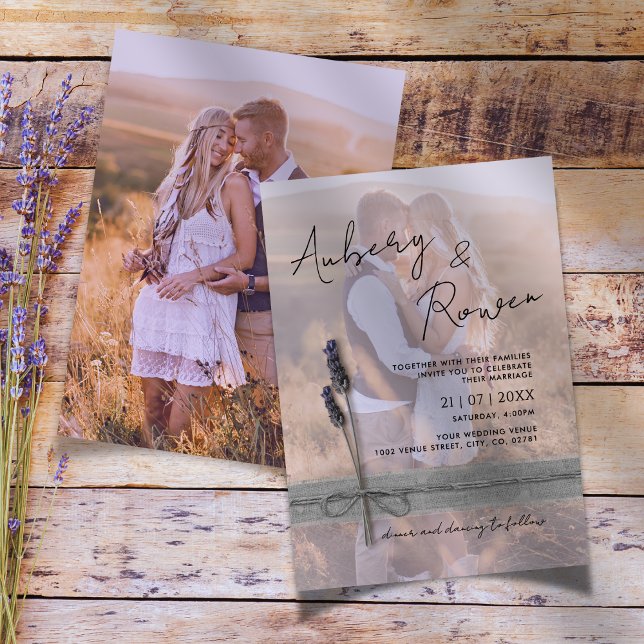 Invitation Mariage Photo Bohème Lavande Burlap Corde Rustique (Créateur téléchargé)