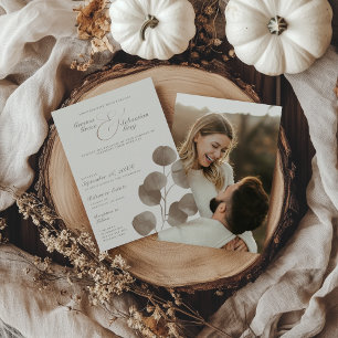 Invitation Mariage photo botanique de l'automne ivoire et cen