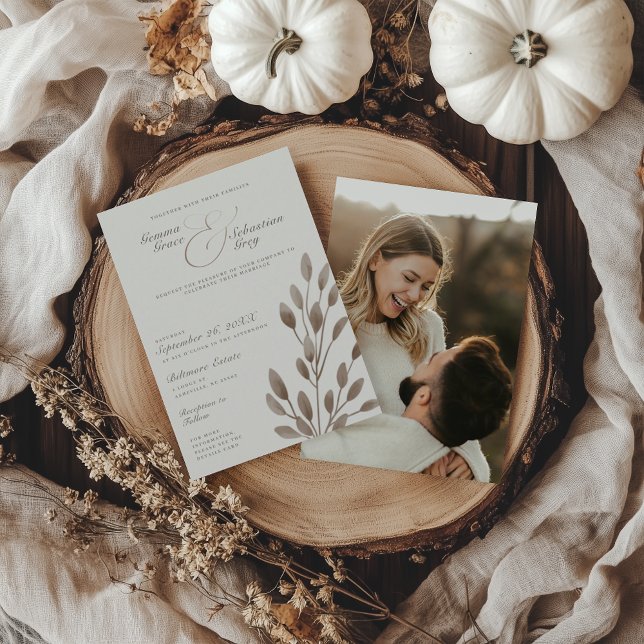 Invitation Mariage photo botanique de l'automne ivoire et cen (Créateur téléchargé)