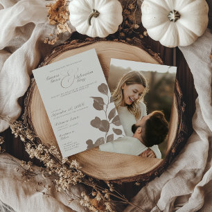 Invitation Mariage photo botanique de l'automne ivoire et cen