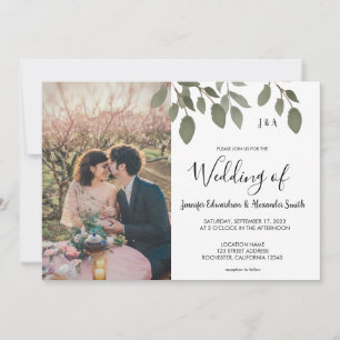 Invitation Mariage photo botanique rustique monogrammed