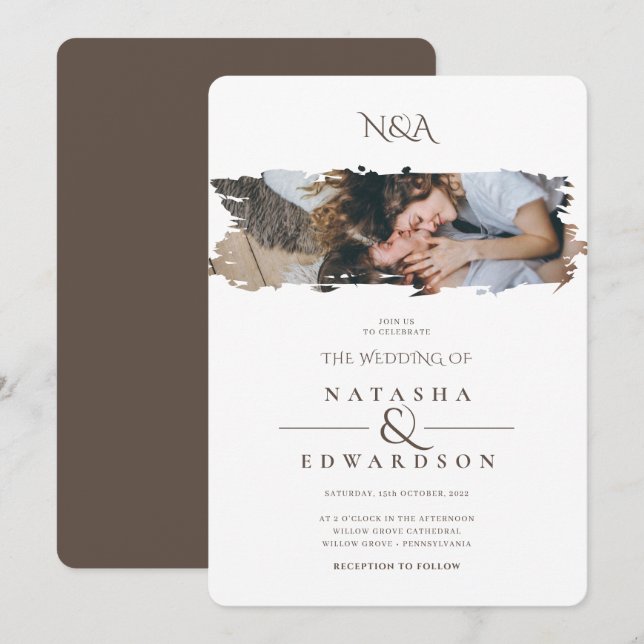 Invitation Mariage photo Brown et blanc moderne (Devant / Derrière)