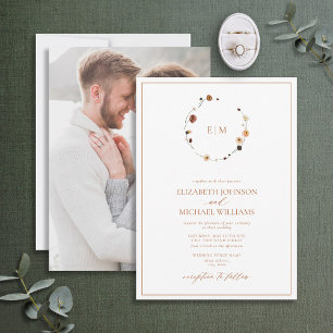 Invitation Mariage photo Burange Floral Crest Monogram
