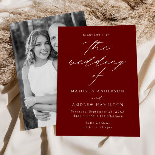 Invitation Mariage photo Burgundy Modern Elegance